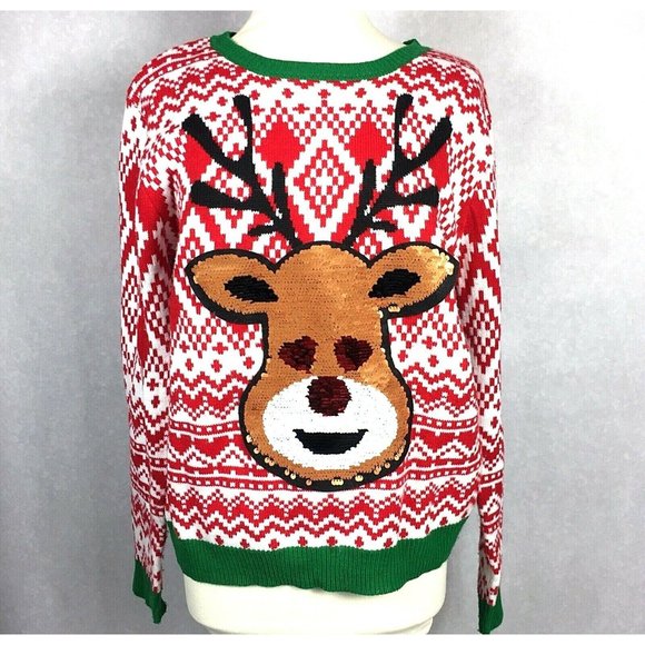 NO BOUNDARIES christmas sweater Sequin Reindeer CHRISTMAS size XXL (19) - Picture 3 of 4